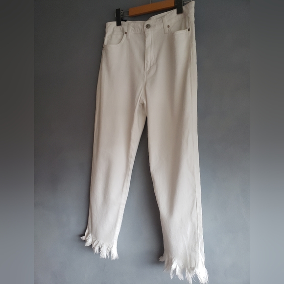 JOE'S FRAYED WHITE HIGH RISE STRAIGHT LEG DENIM JEANS - Picture 7 of 10